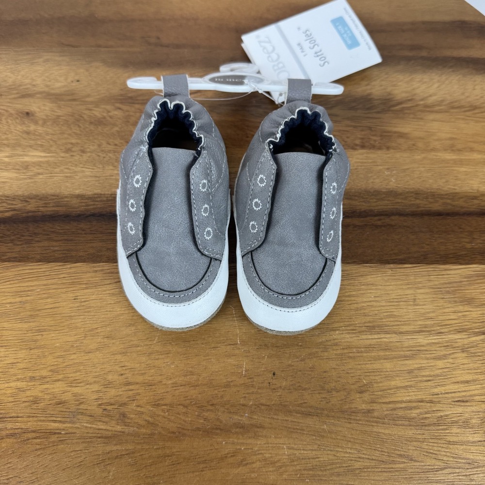 New Infant Robeez Soft Soles Gray Comfort Casual Shoes Size 0-6 Months NWOB